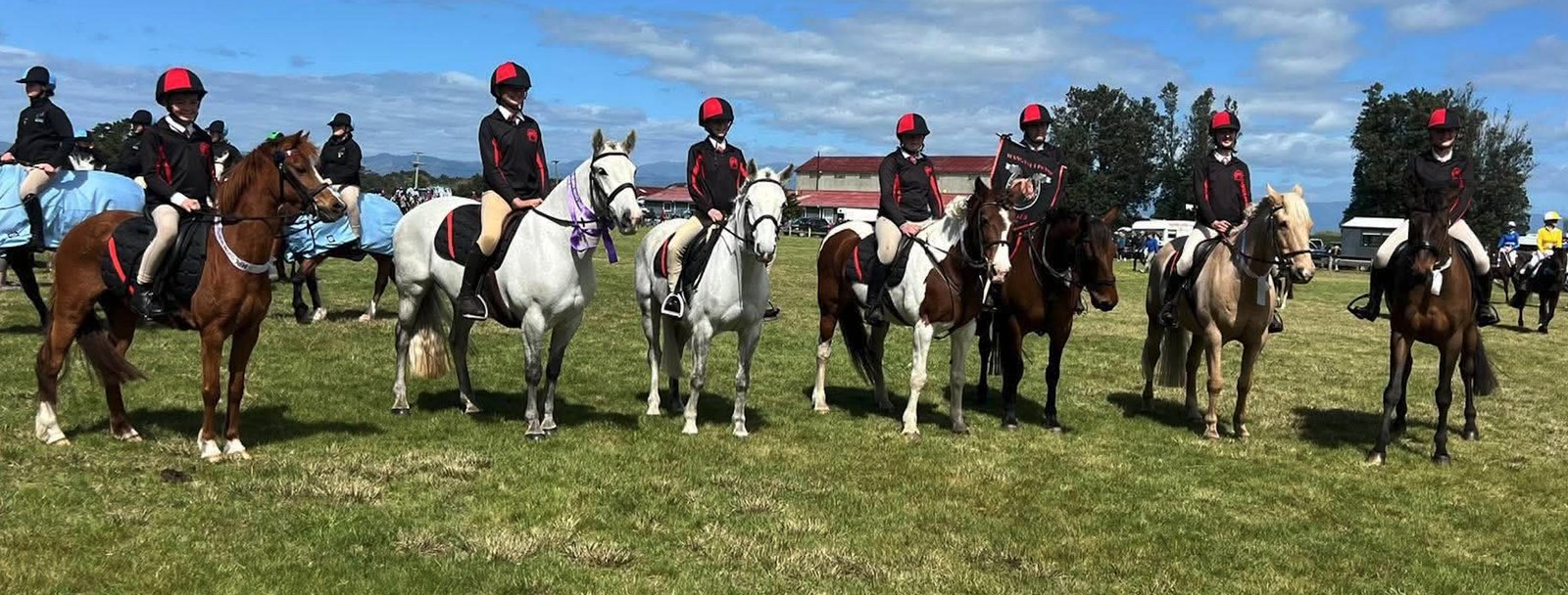 Wanganui Petre Pony Club Show Hunter Team mounted at Foxton Championships