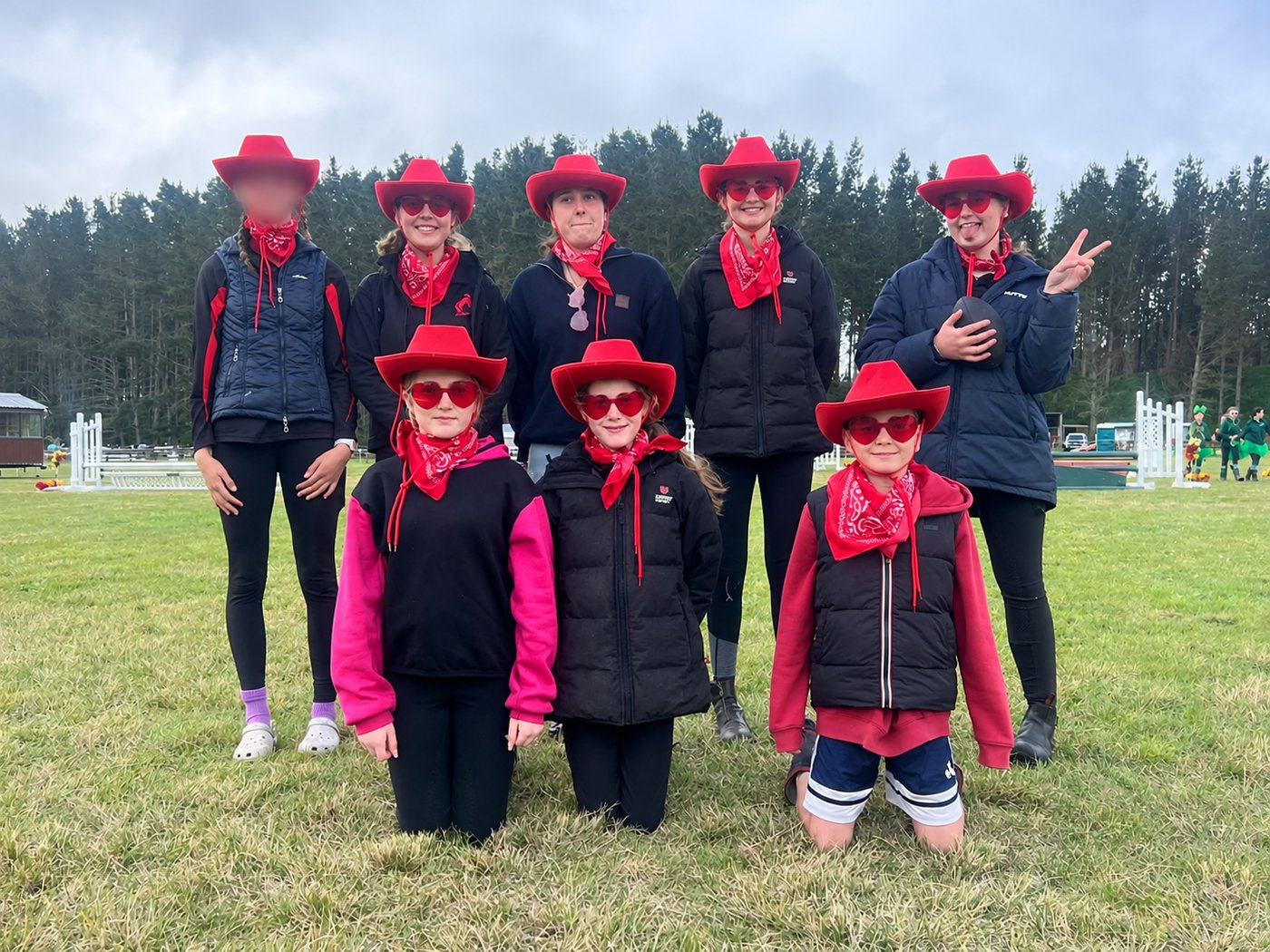Wanganui Petre Pony Club Show Hunter Team in red cowboy hats at Foxton Championships